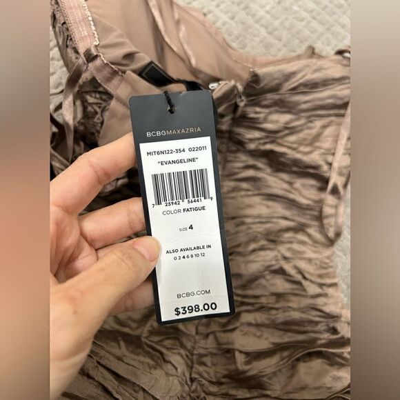 NWT BCBGMaxAzria Evangeline One Shoulder Mini Dress Evangeline in Fatigue - Picture 12 of 13